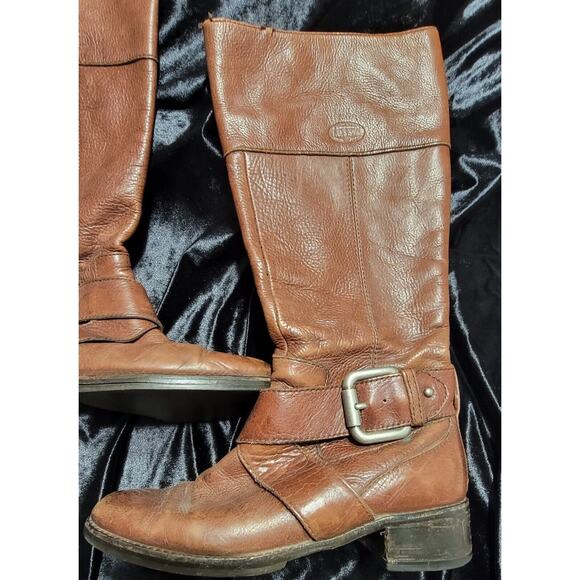 Fossil Brown Leather Tall Side Zip Buckle Boots Women's size 7.5M - Picture 2 of 9